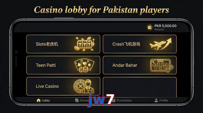 Lobby view of Jw7 for Pakistan users